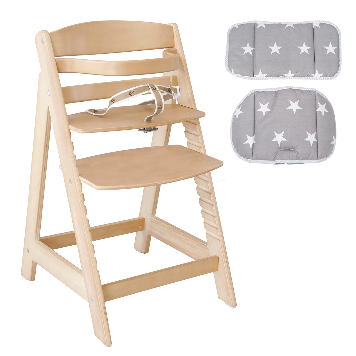 roba Chaise Haute évolutive Sit Up III, grandissant jusqu'à la Chaise pour Jeunes, en Bois Naturel, réducteur de siège Litte Stars