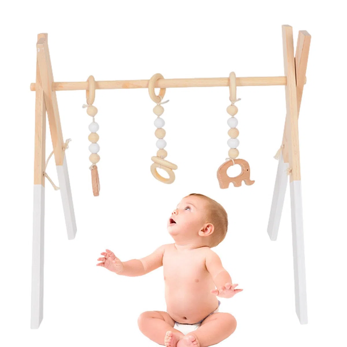 Portique D'eveil Bebe Bois, Arche Eveil Bebe Bois Pliable, Arche D Éveil En, 3 Suspendus - Gymnase D‘Activités Pour Nouveau-né 0-12 Mois - Décor Crèche Et Salon