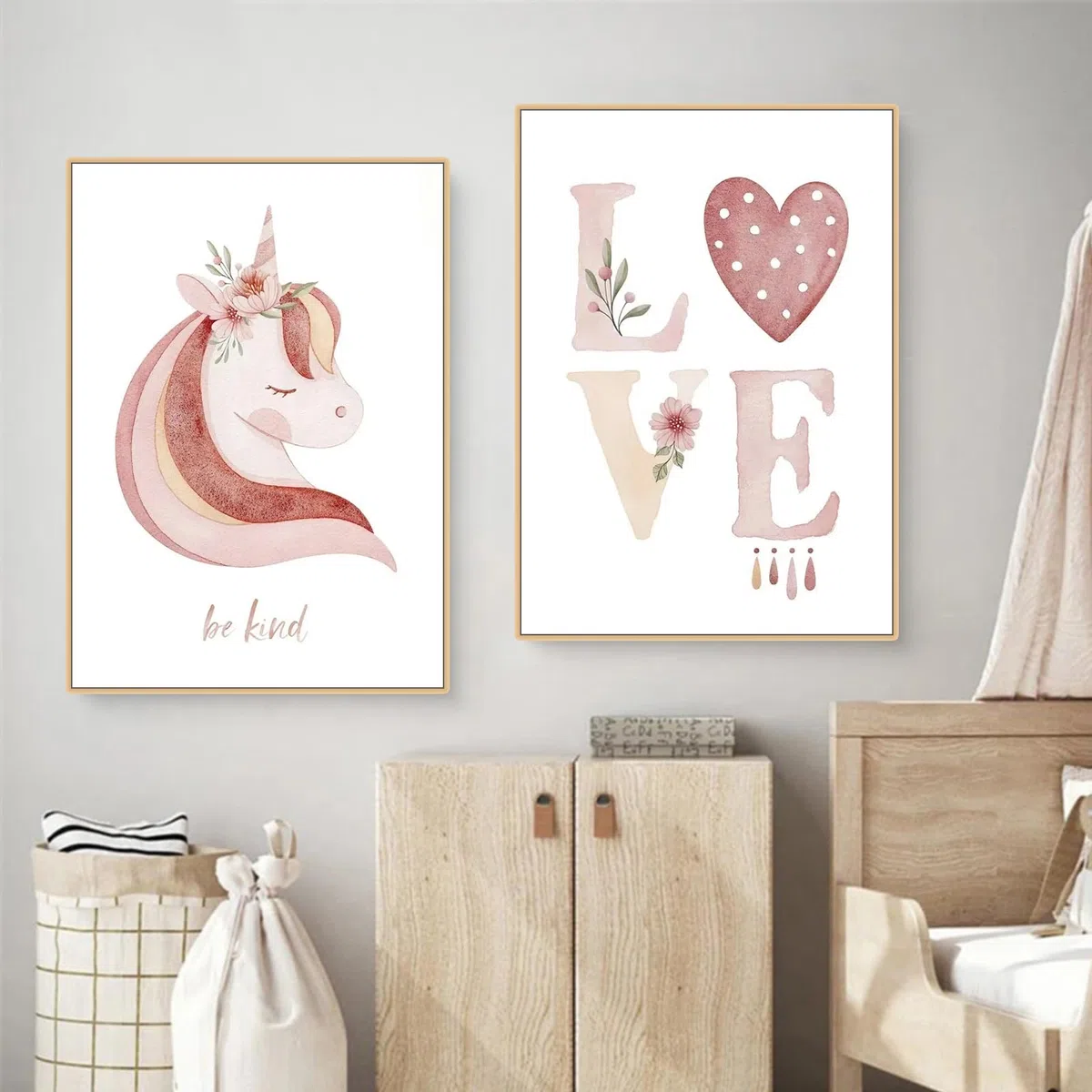 Herfair Lot de 3 images pour chambre d'enfant - Arc-en-ciel - Licorne - Nuages - Poster mural - Décoration murale - Style bohème - Sans cadre - A, 21 x 30 cm A4