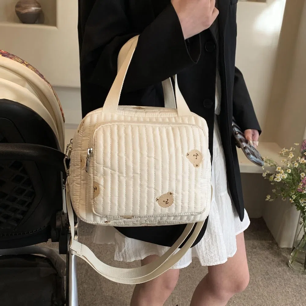 Grand sac à langer cabas, sac à langer matelassé avec motif ours et fleurs, bandoulière réglable, sacs multifonctionnel pour maternité et change de bébé, sacs de voyage pour forents actifs