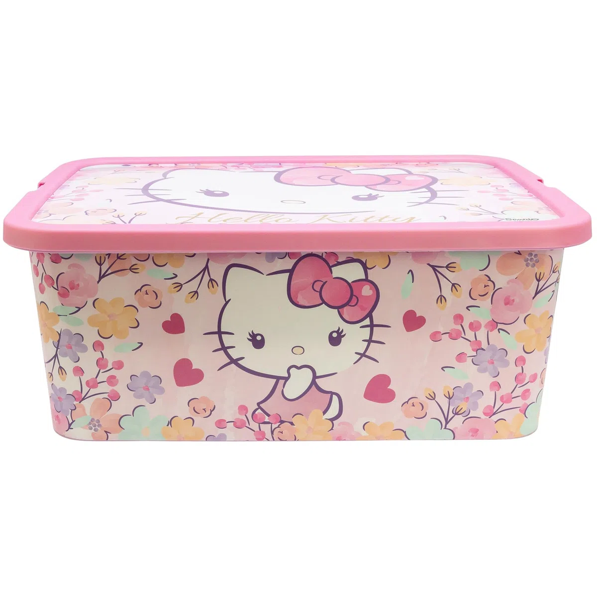 STOR Boîte de Rangement Enfant Hello Kitty avec Couvercle Click 13 Litres - Organisateur Jouets Plastique Résistant pour Chambre, Rose