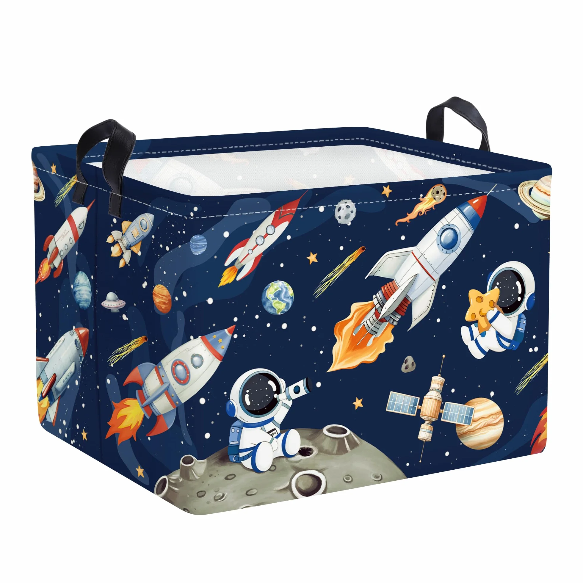 Grand Corbeille a Linge Fusées Spatiales Astronaute Repliable Panier Rangement Jouets Vêtements pour Maison, Bleu, 36L