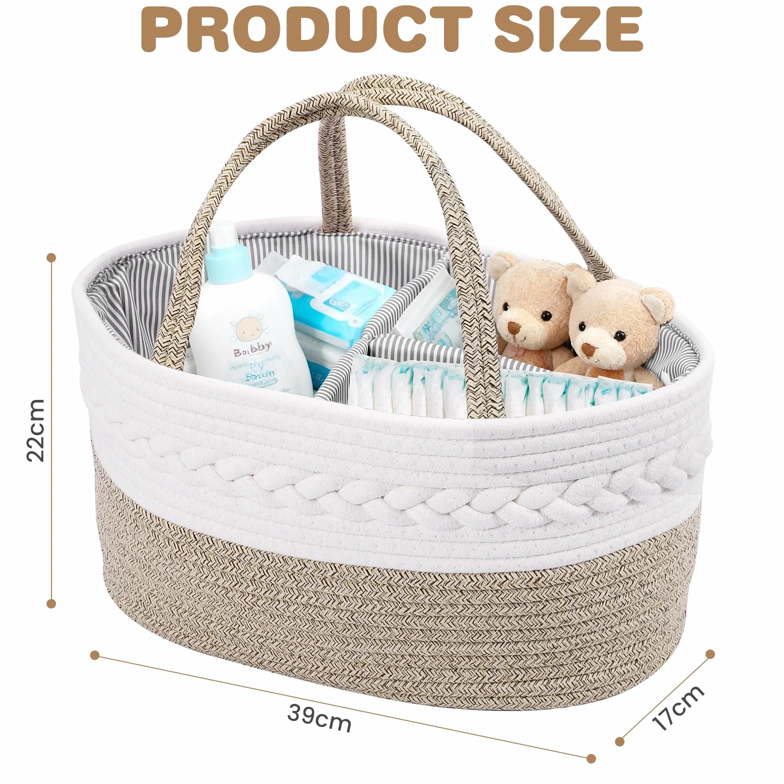 Zorplex Panier Rangement Bébé, Grand Organisateur de Couches avec Compartiments et Poignées, Panier Portable en Corde de Coton pour Table à Langer, Accessoires Nouveau-né et Cadeau de Naissance