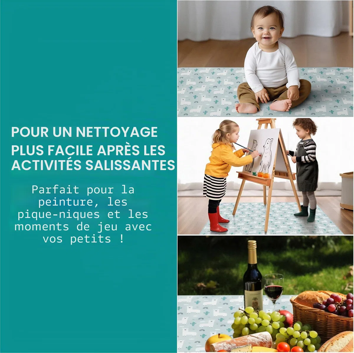 Navaris Tapis pour chaise haute bébé - Housse protection du sol 110 x 110 cm en polyester et silicone - Tapis impermeable bebe anti éclaboussures