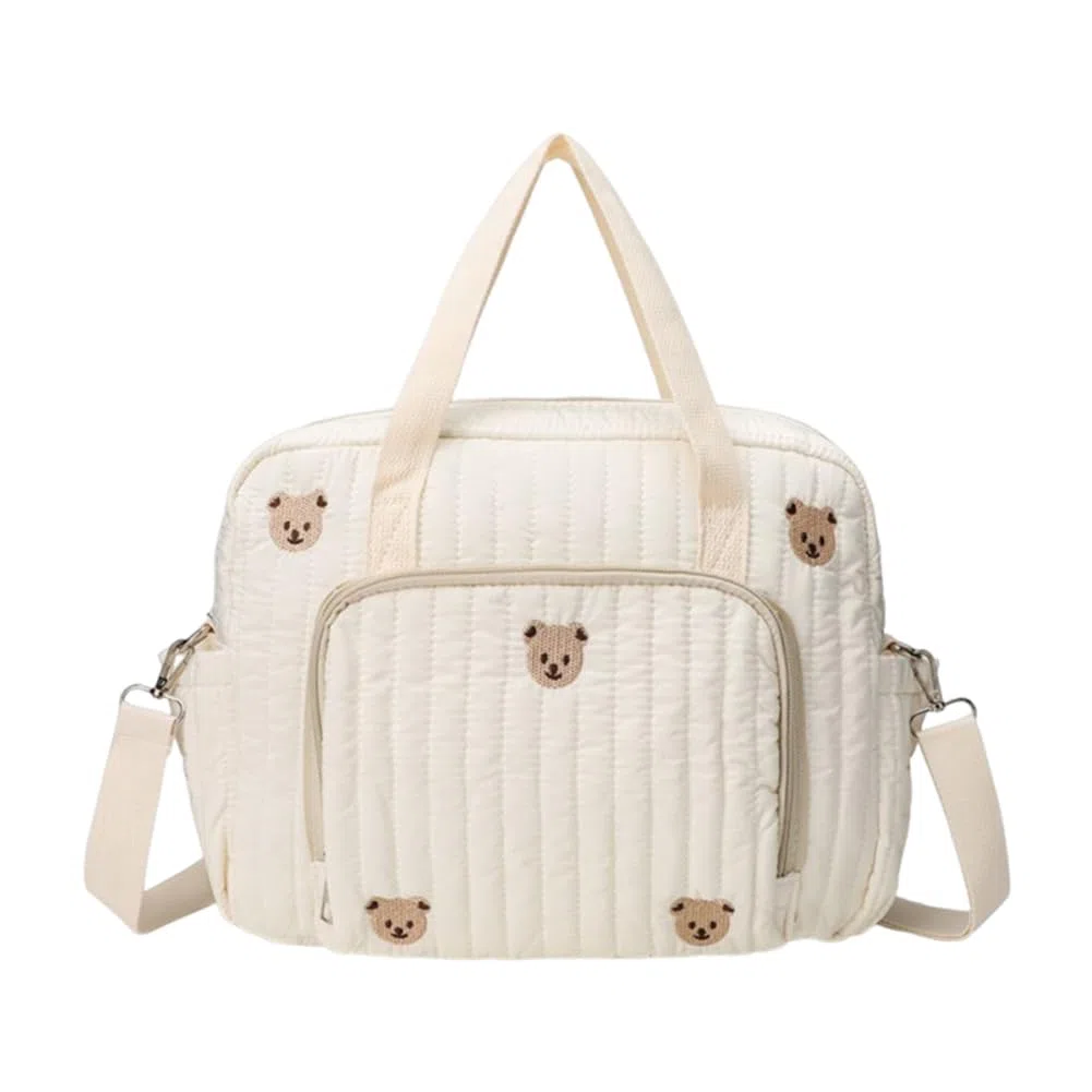 Grand sac à langer cabas, sac à langer matelassé avec motif ours et fleurs, bandoulière réglable, sacs multifonctionnel pour maternité et change de bébé, sacs de voyage pour forents actifs