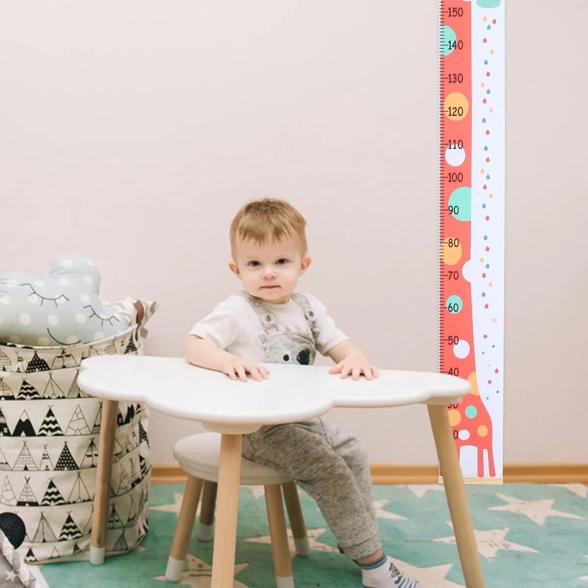 UKCOCO Règle Murale Confortable à Utiliser pour Garçon et Filles de Hauteur Design Animalier Cartoon en Bois et Toile pour Classe et Maternelle
