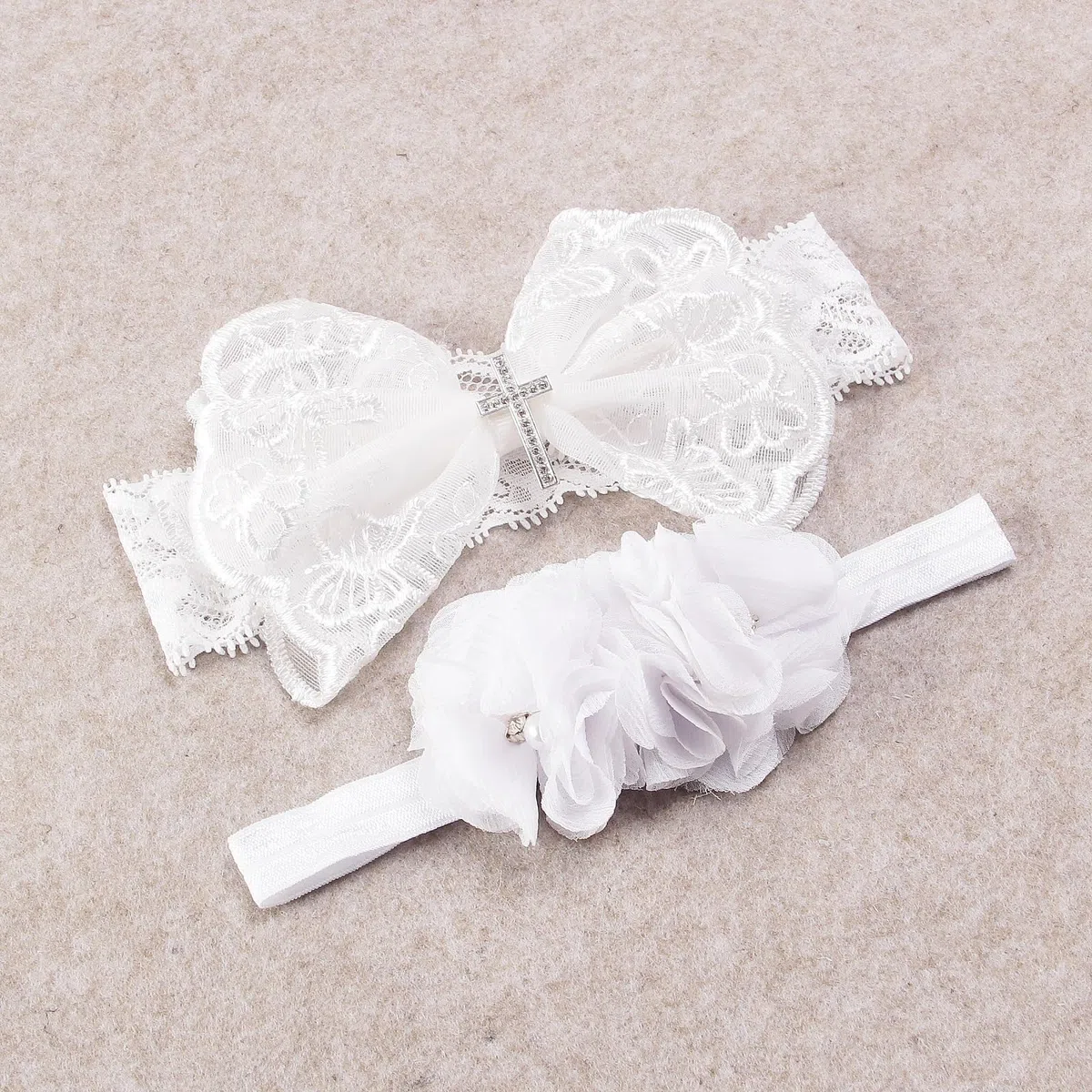 Nishine 2 Pack Baptême Serre-tête de baptême pour bébé avec nœud blanc Bandeau de cheveux pour enfant(Bouton de croix)