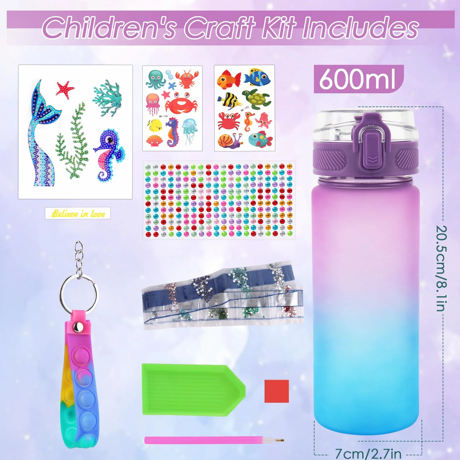 TNEDFOD Bouteille d'Eau Arts et Kits, Kit Décoration de Bouteille d'Eau pour Enfants 5-10 Ans