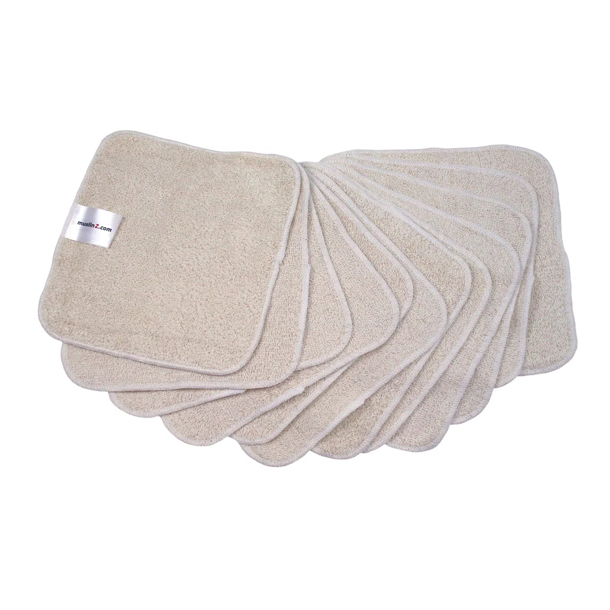 MuslinZ 12PK Essuie Bambou Coton Terry Wipes 20x20 cms Face Cloth Lavable Baby Wipes (Unbleached)...