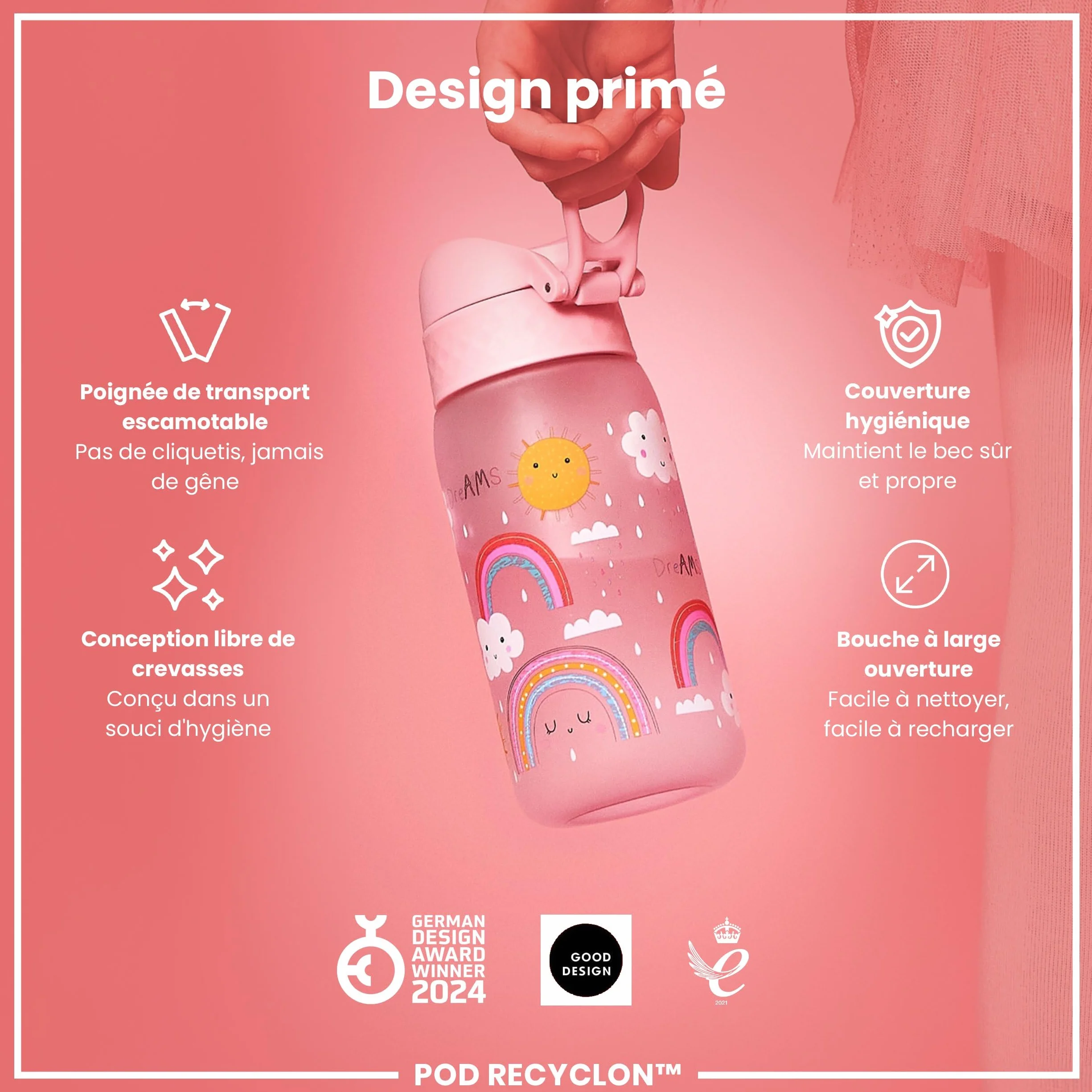 ION8 Gourde Enfant 350ml Anti-Fuite Sans BPA Lavable Lave-Vaisselle