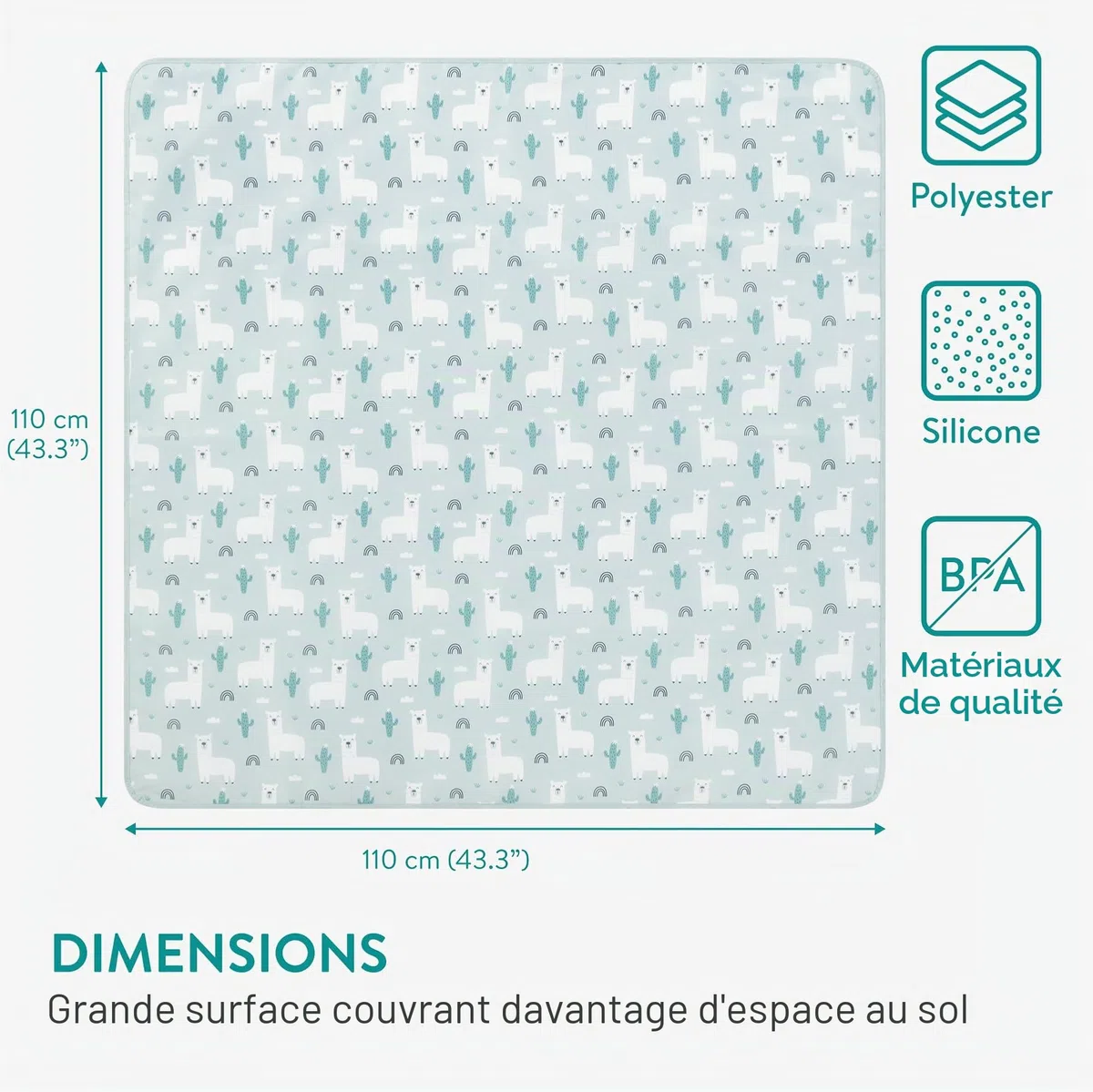 Navaris Tapis pour chaise haute bébé - Housse protection du sol 110 x 110 cm en polyester et silicone - Tapis impermeable bebe anti éclaboussures