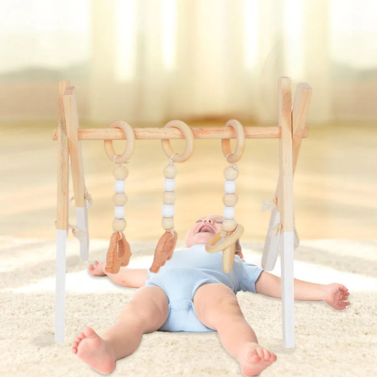Portique D'eveil Bebe Bois, Arche Eveil Bebe Bois Pliable, Arche D Éveil En, 3 Suspendus - Gymnase D‘Activités Pour Nouveau-né 0-12 Mois - Décor Crèche Et Salon
