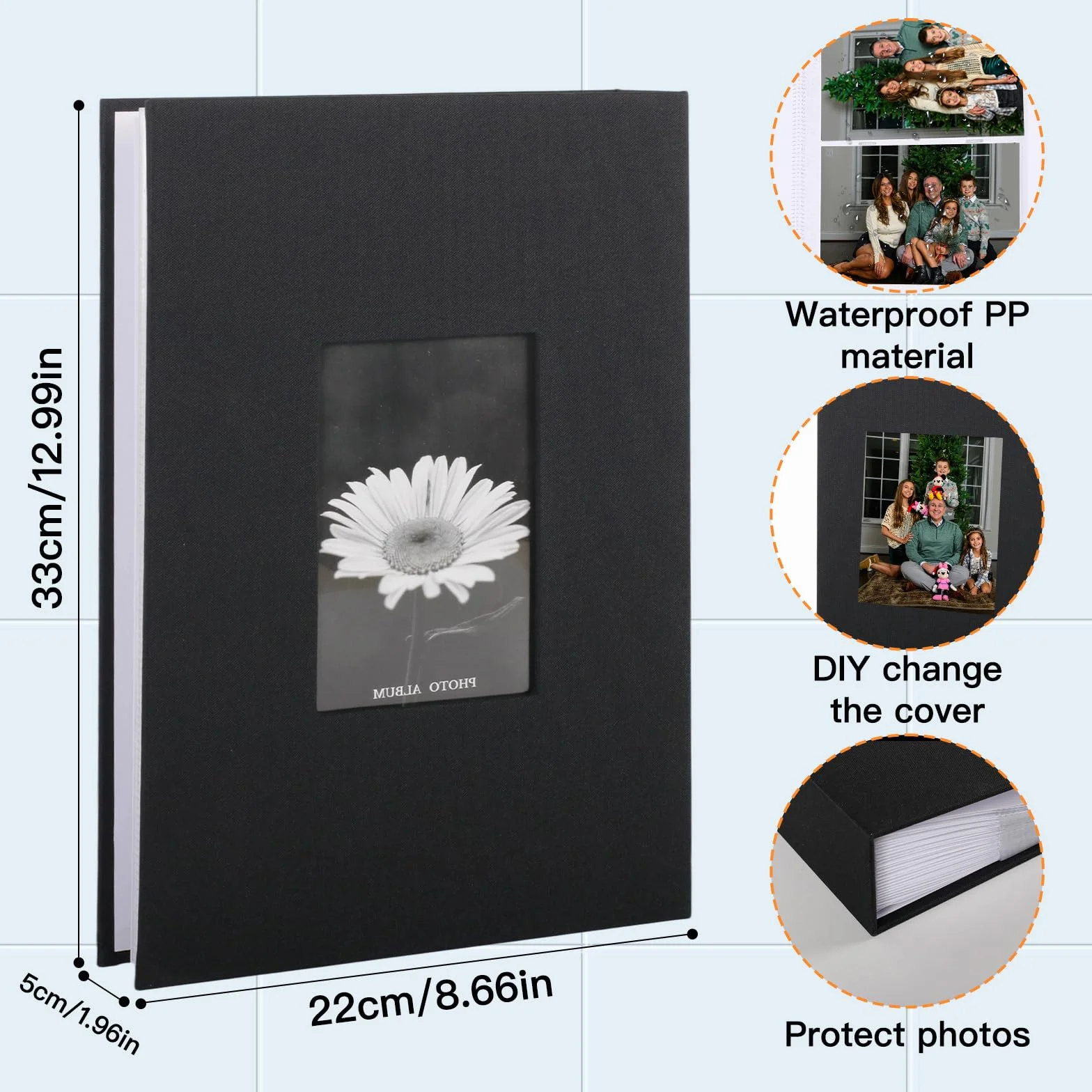 Album Photo 10x15 cm - 300 Photos, 50 Pages,Album Photo Vierge Couverture en Lin Noir avec Fenêtre Frontale et Espace d’Écriture - Idéal pour Enfants, Voyages, Famille, Bébé, Mariage.(Noir)
