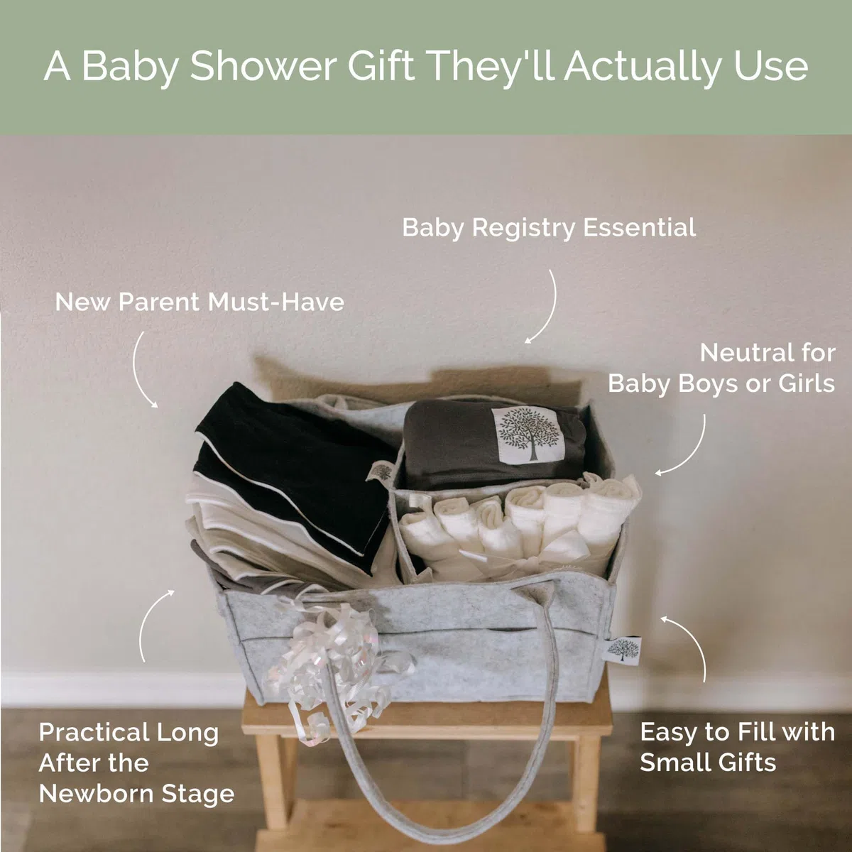 Parker Baby Panier à langer pour bébé, bac de rangement pour chambre d'enfant et organisateur de voiture, pour couches et lingettes pour bébé, gris, standard