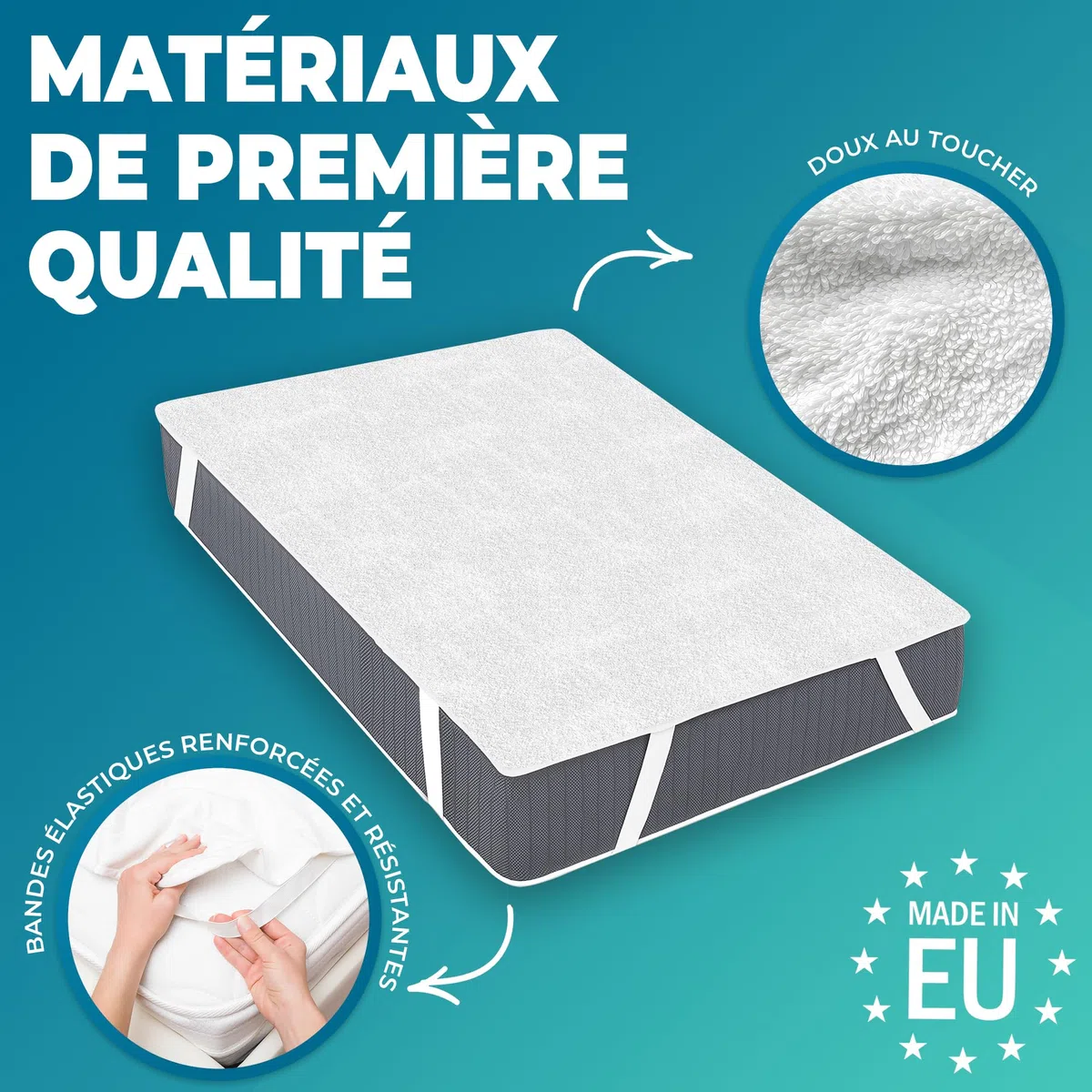 Protège Matelas 140x190 cm Alèse Impermeable en Coton Housse Matelas Protection Lit Adulte et Bebe Drap Alaise pour Incontinence Anti-Acarien Couvre-Matelas Pipi Lavable en Machine avec 4 Élastiques
