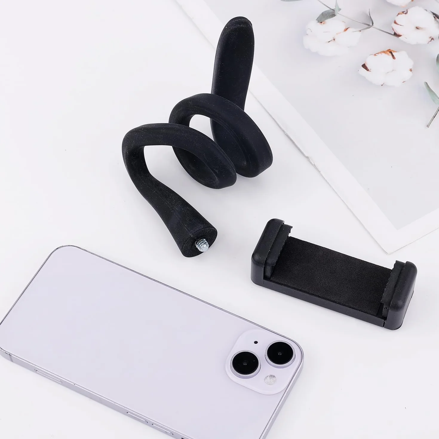 Support Téléphone pour Poussette, Flexible Support pour Téléphone Portable avec Poignée de Bras Antidérapante Alliage Souple GoPro Pince Téléphone pour Poussette Bureau Guidon