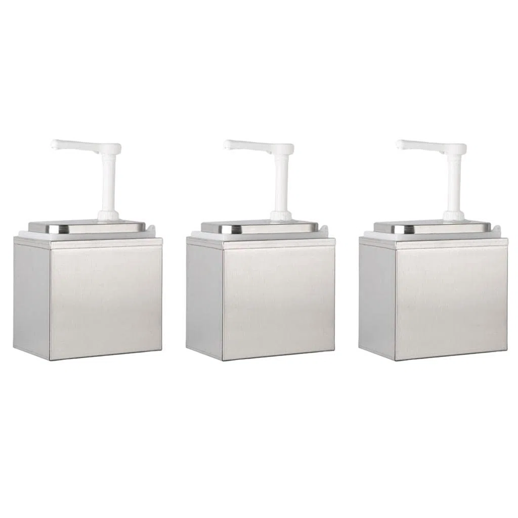 Lot de 3 distributeurs à pompe à sauce de 2 L pour comptoir, vinaigre, ketchup, récipient en acier inoxydable et plastique pour maison, restaurant, maison, hôtel