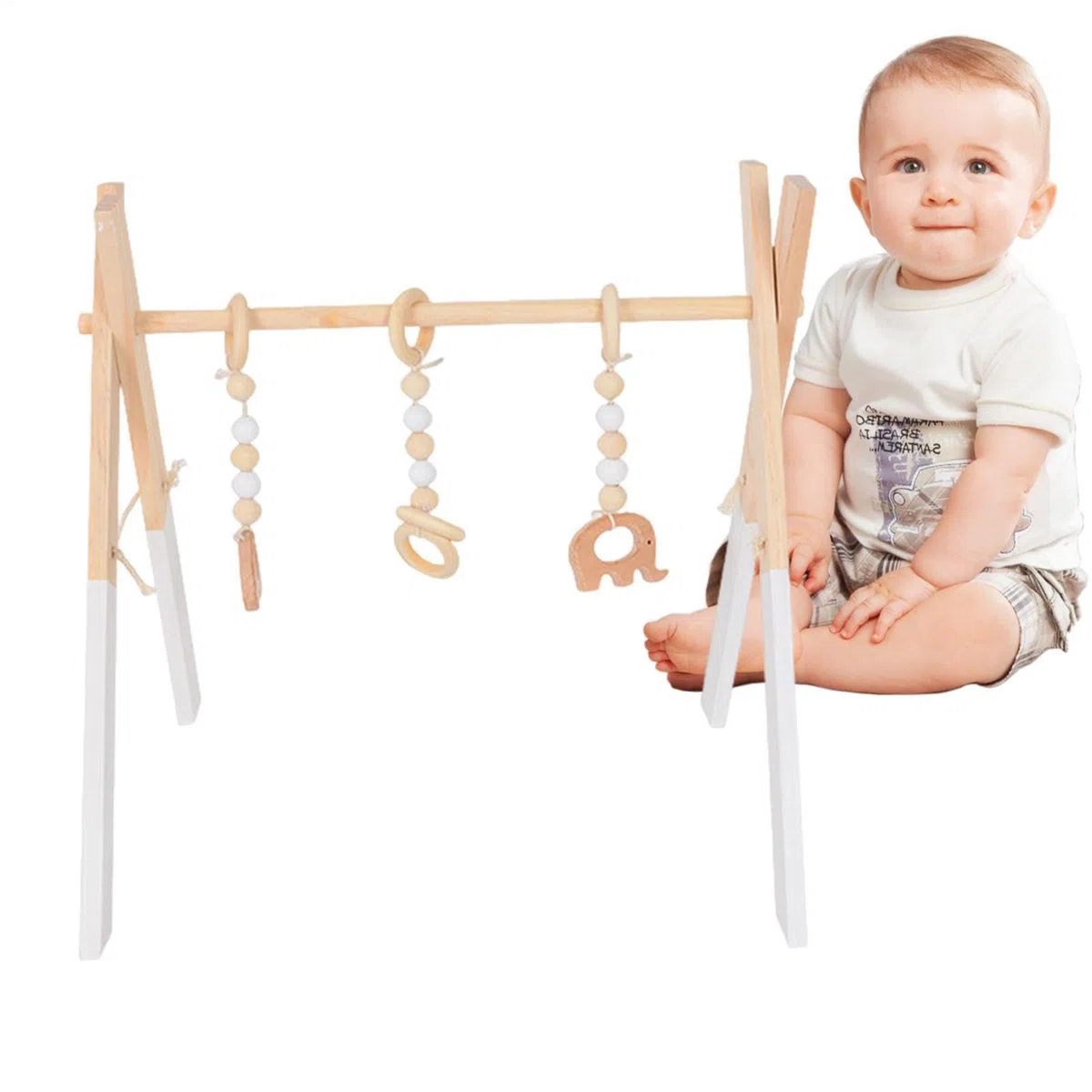 Portique D'eveil Bebe Bois, Arche Eveil Bebe Bois Pliable, Arche D Éveil En, 3 Suspendus - Gymnase D‘Activités Pour Nouveau-né 0-12 Mois - Décor Crèche Et Salon