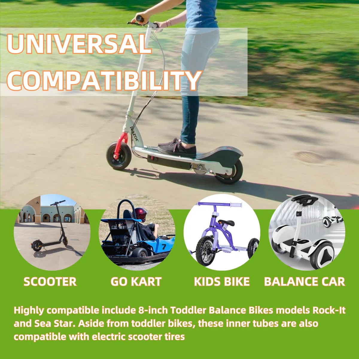 Lot de 2 chambre à air 200x50mm de pneu de scooter électrique pour Razor E100, E150, E175, E200, Power Core E100, Dune Buggy, ePunk, Crazy Cart, PowerRider 360, eSpark