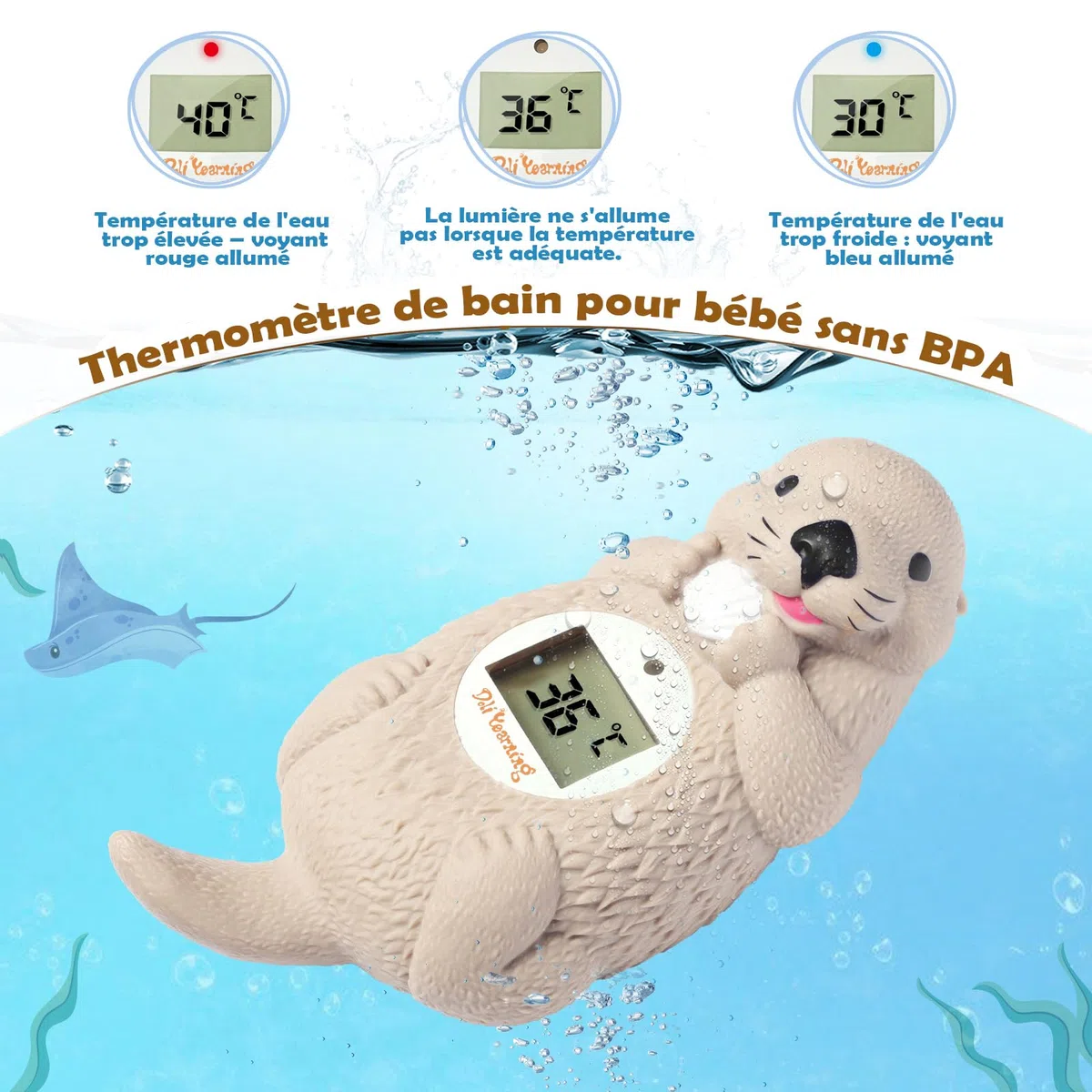 Thermomètre de bain pour bébés Thermomètre numérique pour mesurer la température de l'eau dans la baignoire, jouet flottant pour le bain des enfants - Loutre de mer