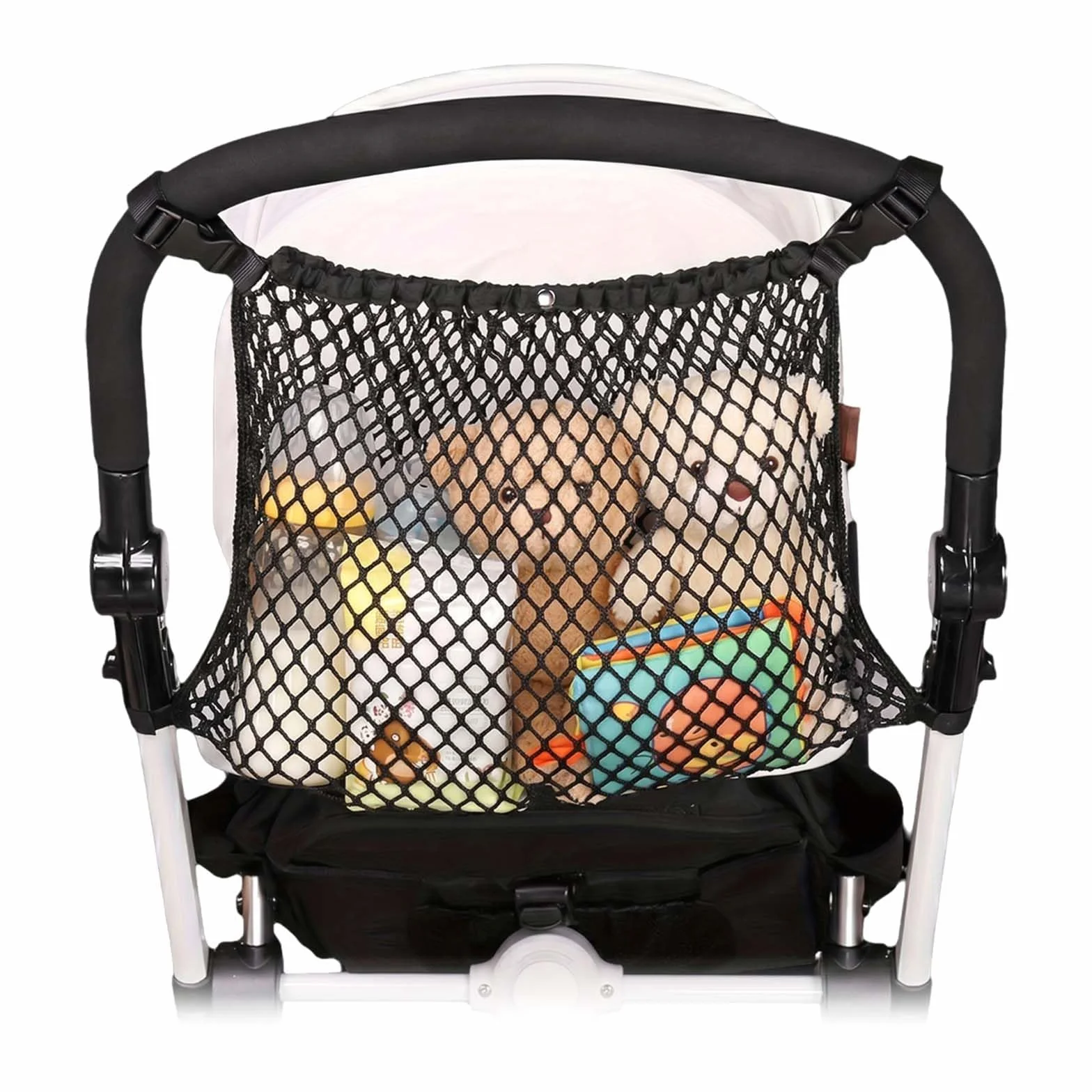 Filet de rangement pour poussette, Sac en filet pour poussette, Poche en filet pour poussette, Grand sac en filet pour poussette, convient aux poussettes, aux landaus et aux véhicules pour enfants