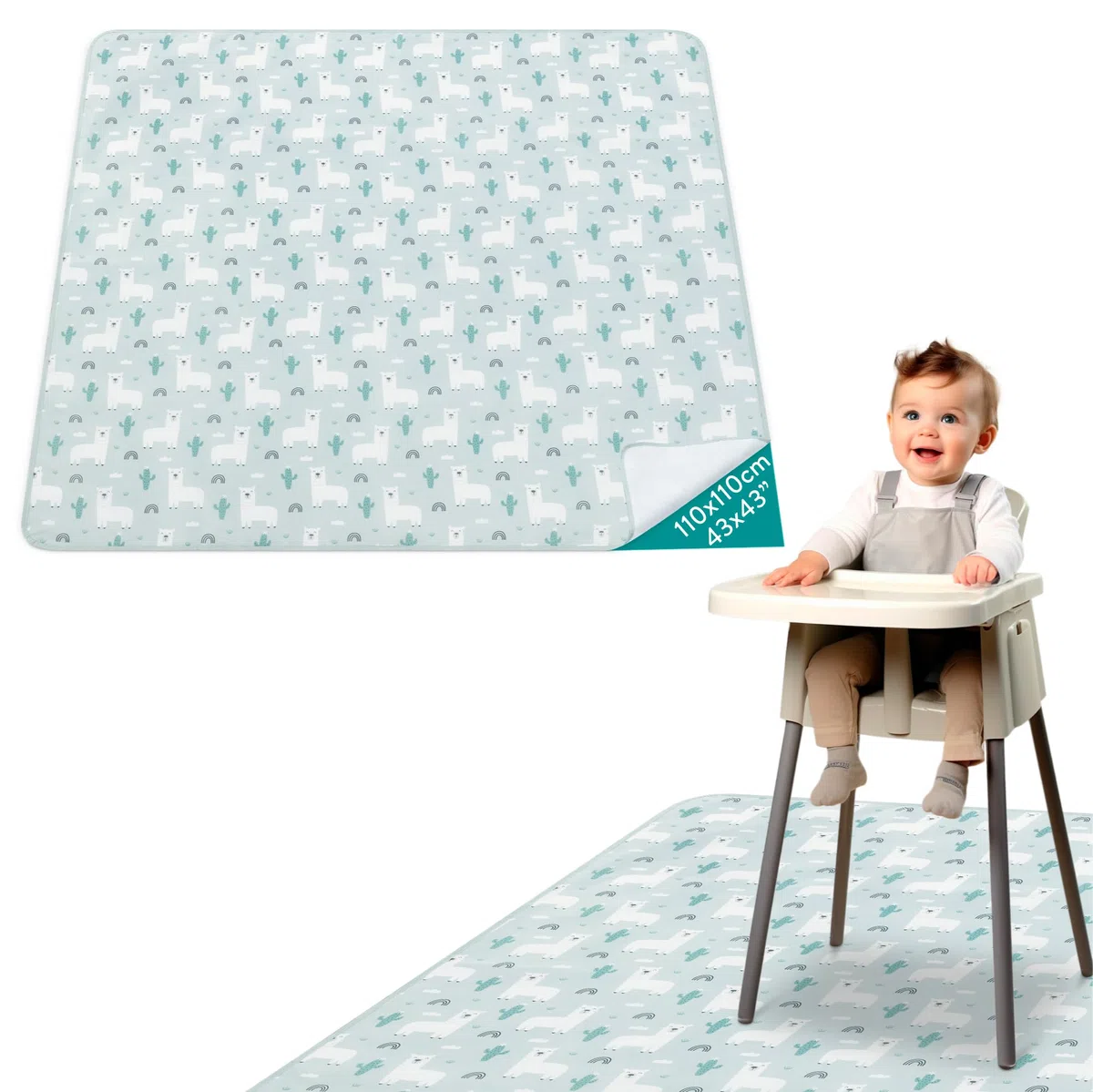 Navaris Tapis pour chaise haute bébé - Housse protection du sol 110 x 110 cm en polyester et silicone - Tapis impermeable bebe anti éclaboussures