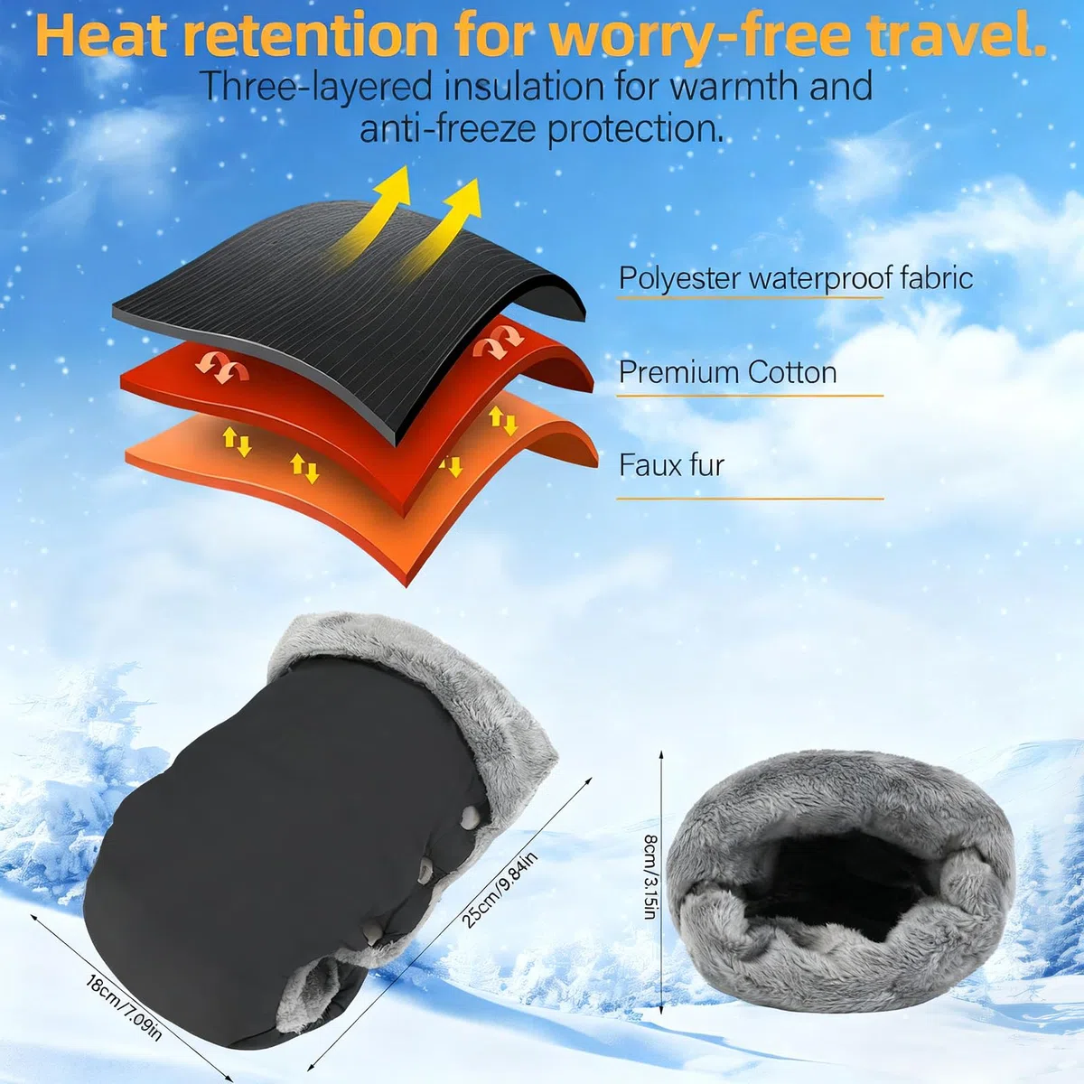 Gants Poussette, Protège-Mains de Poussette Universel-Vent et Imperméable Gant, étendus Poussette Coton Antigel Gants Bébé Chauffe, pour Poussette, Landau, Vélo et Fauteuil Roulant