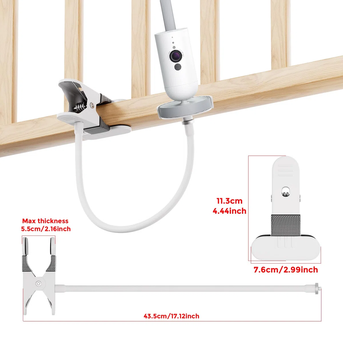 Support de caméra pour bébé, compatible avec Philips Avent SCD923/26, SCD921/26, SCD643/26, SCD951/26 - Support flexible pour appareil photo sans perçage - Montage facile pour lit d'enfant et étagère