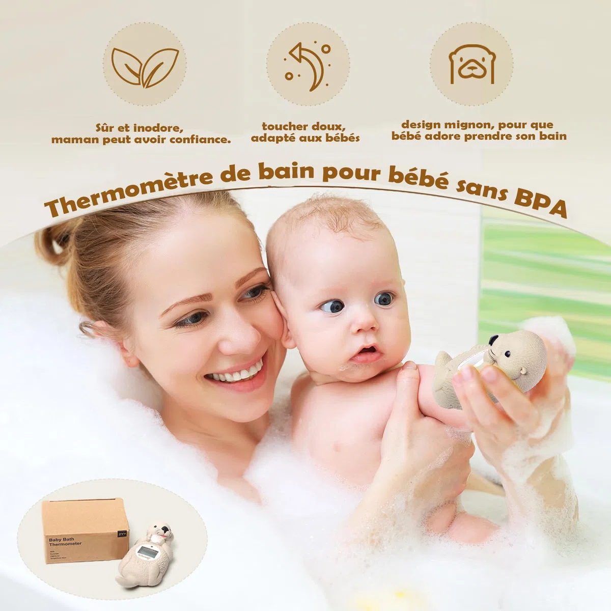 Thermomètre de bain pour bébés Thermomètre numérique pour mesurer la température de l'eau dans la baignoire, jouet flottant pour le bain des enfants - Loutre de mer