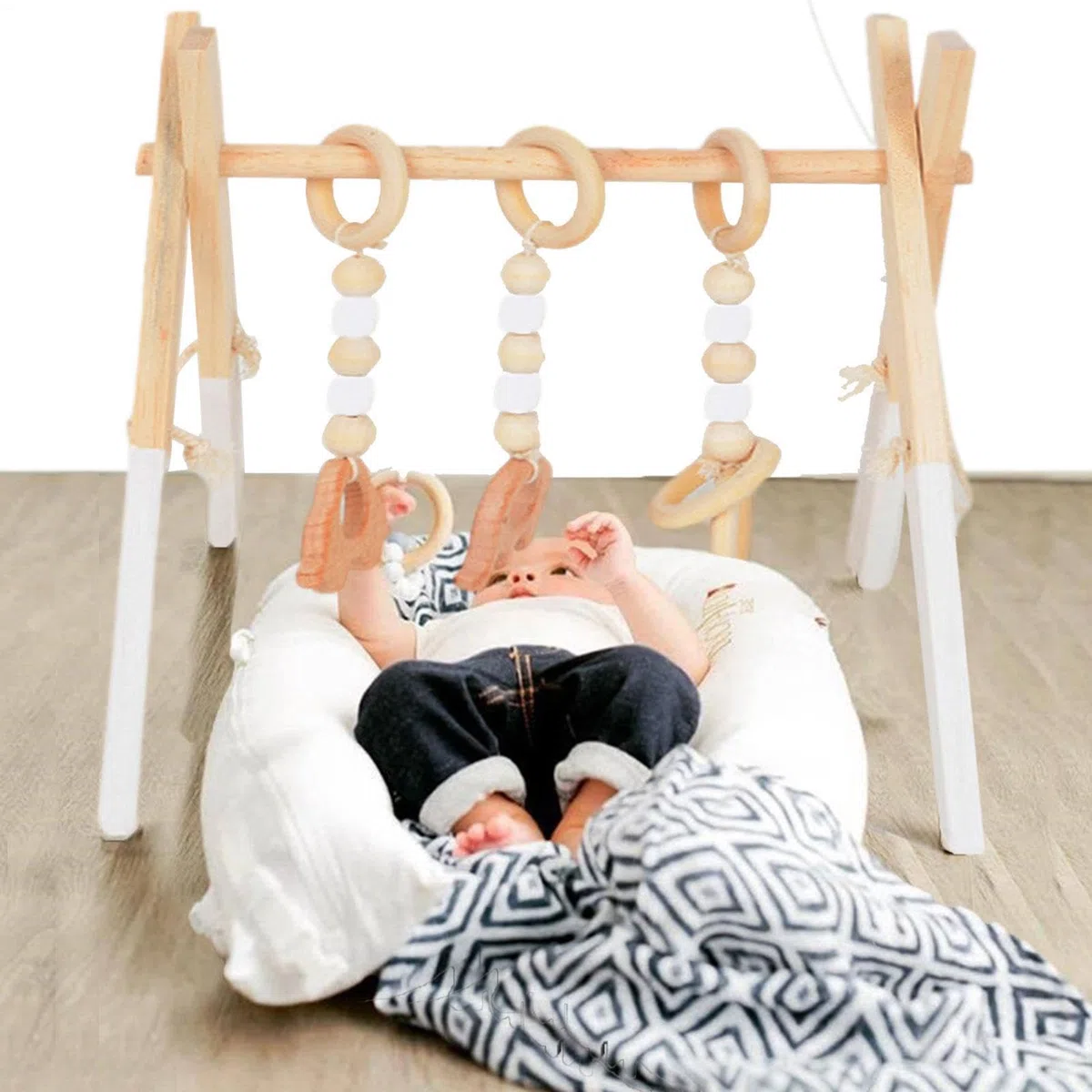 Portique D'eveil Bebe Bois, Arche Eveil Bebe Bois Pliable, Arche D Éveil En, 3 Suspendus - Gymnase D‘Activités Pour Nouveau-né 0-12 Mois - Décor Crèche Et Salon