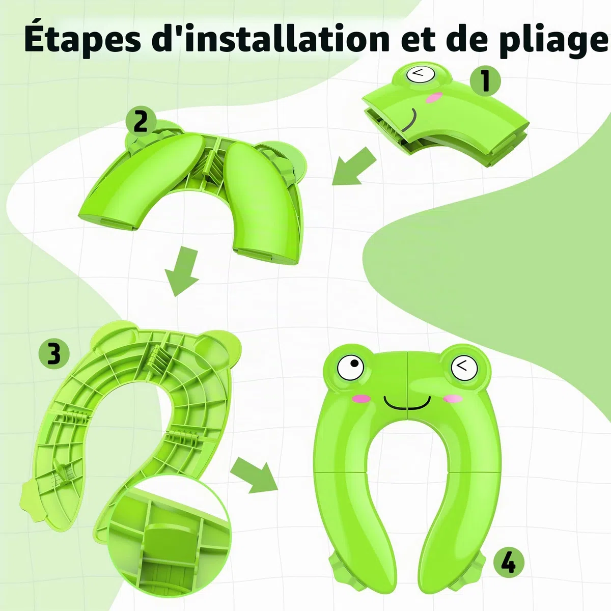 Maliton Reducteur Toilette Enfant,Reducteur Toilette Enfant Pliable,Peut êTre RéUtilisé Rehausseur Toilette Enfant,Formation AntidéRapante, Livré Avec Sac De Rangement -grenouille verte
