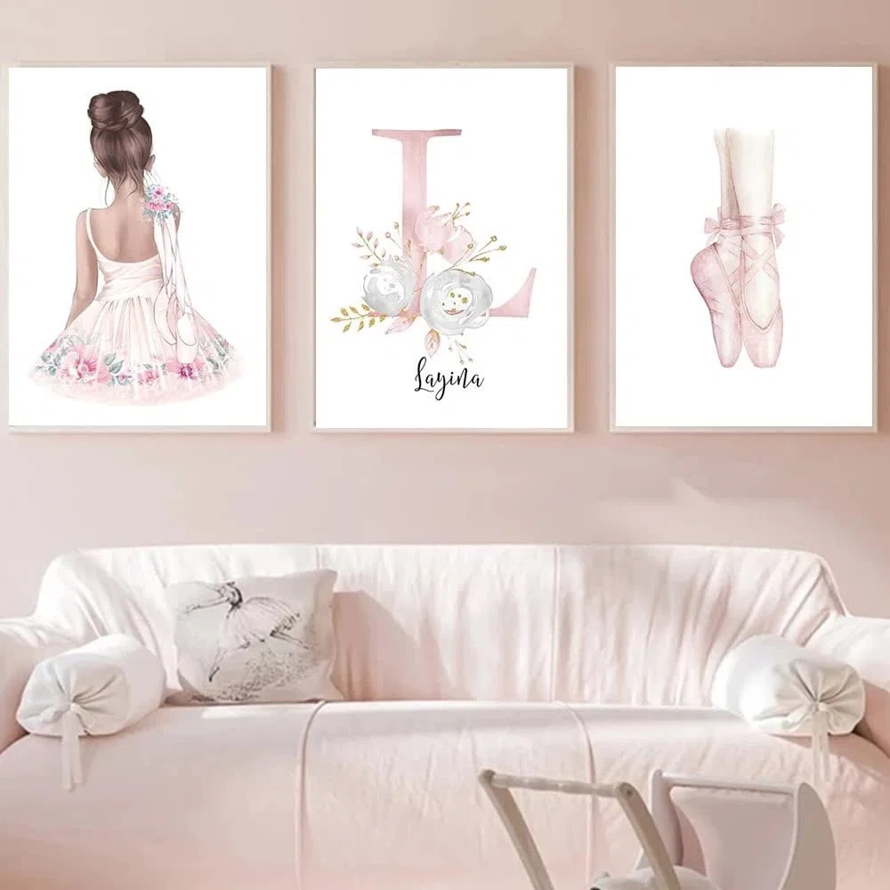 Youihom Lot de 3 Tableau Prenom Personnalisable Toile Affiche Fille Deco Chambre Poster 30x40 Decoration Murale Cadeau pour Bebe Enfant sans Cadre (YHH011-30x40cm)