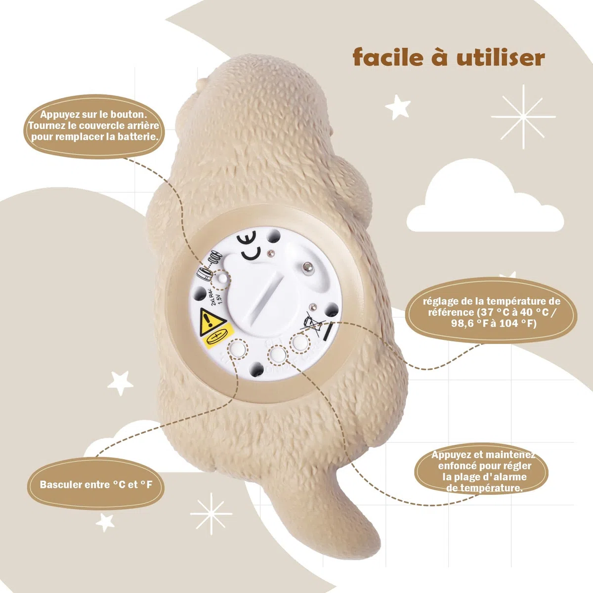 Thermomètre de bain pour bébés Thermomètre numérique pour mesurer la température de l'eau dans la baignoire, jouet flottant pour le bain des enfants - Loutre de mer