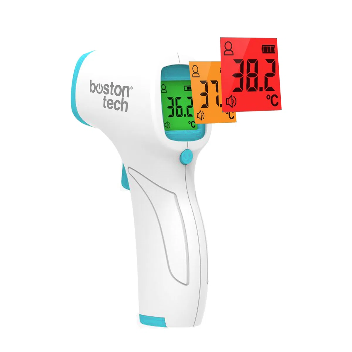 Thermomètre Frontal Infrarouge Sans Contact Boston Tech ME105 – Lecture Instantanée 1 s, Écran Rétroéclairé 3 Couleurs, Mémoire 20 Mesures, ℃/℉, Bébé & Adulte