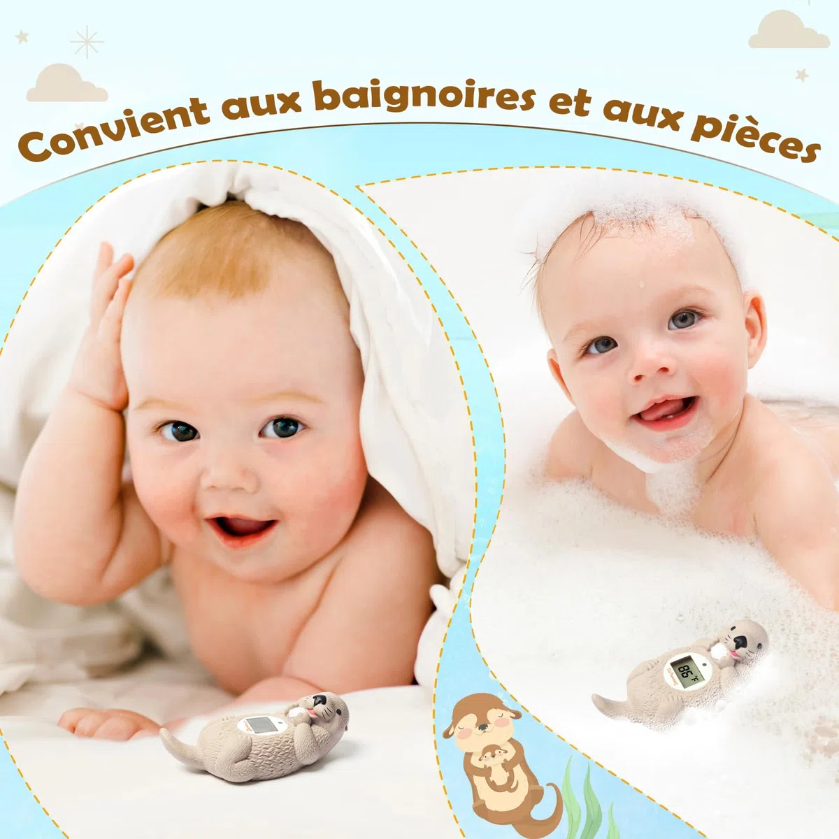 Thermomètre de bain pour bébés Thermomètre numérique pour mesurer la température de l'eau dans la baignoire, jouet flottant pour le bain des enfants - Loutre de mer