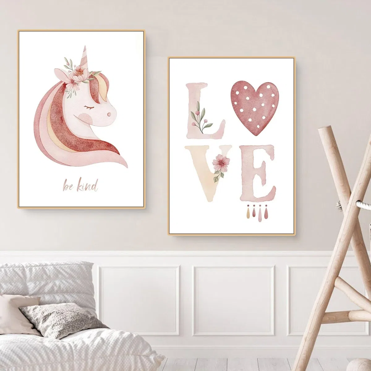 Herfair Lot de 3 images pour chambre d'enfant - Arc-en-ciel - Licorne - Nuages - Poster mural - Décoration murale - Style bohème - Sans cadre - A, 21 x 30 cm A4