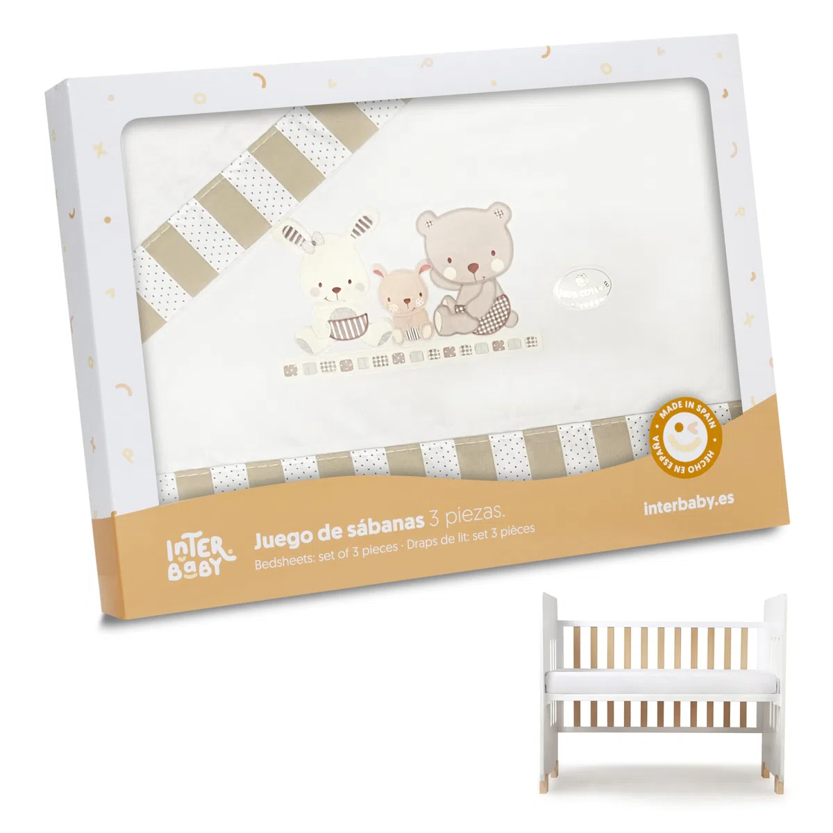 Interbaby Love - Juego de sábanas para cuna, color beige