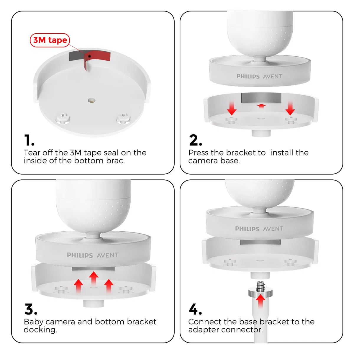 Support de caméra pour bébé, compatible avec Philips Avent SCD923/26, SCD921/26, SCD643/26, SCD951/26 - Support flexible pour appareil photo sans perçage - Montage facile pour lit d'enfant et étagère