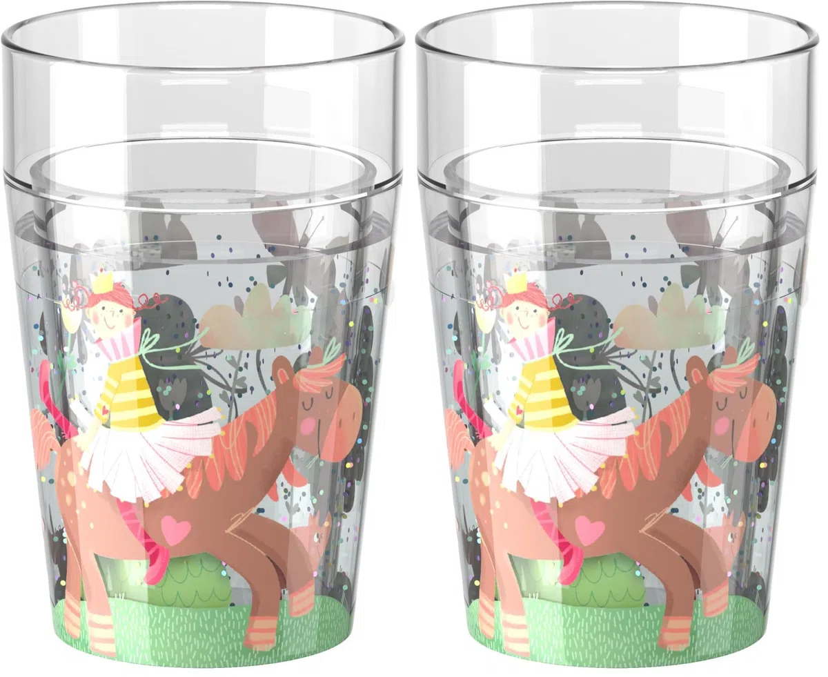 HABA Gobelet pailleté Princesse & Cheval 1 – gobelet enfant avec effet pailleté scintillant, parfait pour eau, jus & thé, pratique pour petites mains – 2012447004 (Lot de 2)