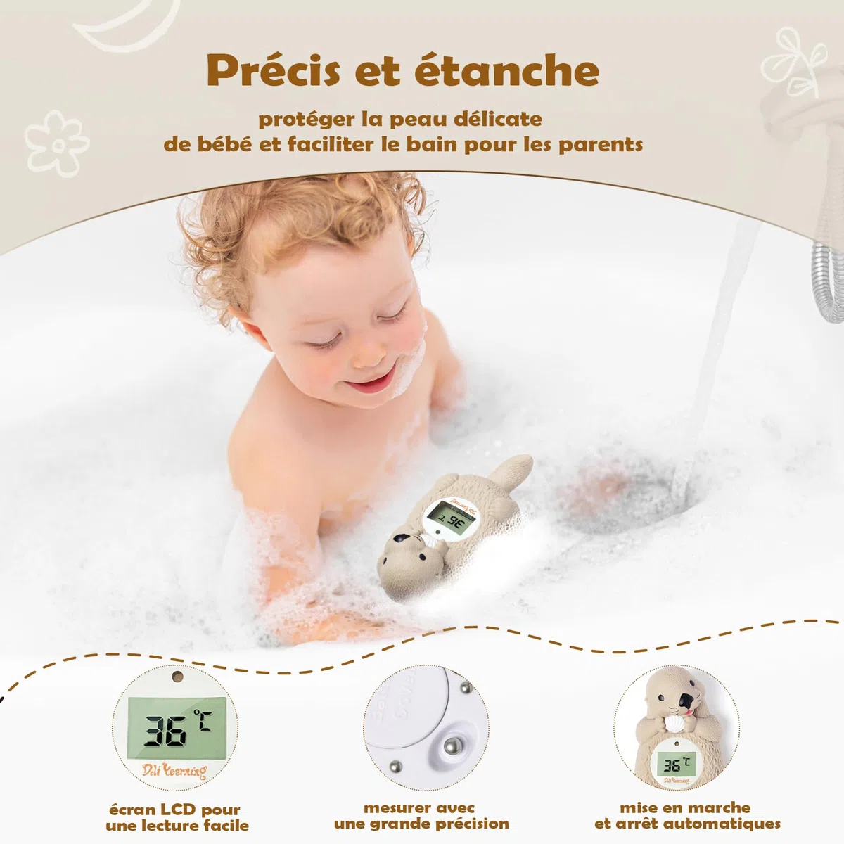 Thermomètre de bain pour bébés Thermomètre numérique pour mesurer la température de l'eau dans la baignoire, jouet flottant pour le bain des enfants - Loutre de mer