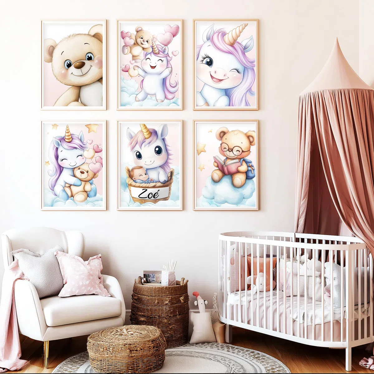 Générique Lot de 6 Affiches Murales Licorne – Posters Déco Chambre Fille | 1 Affiche personnalisable | Thème Licorne | Format A4 | Idée Cadeau Décoration Murale Enfant Bébé