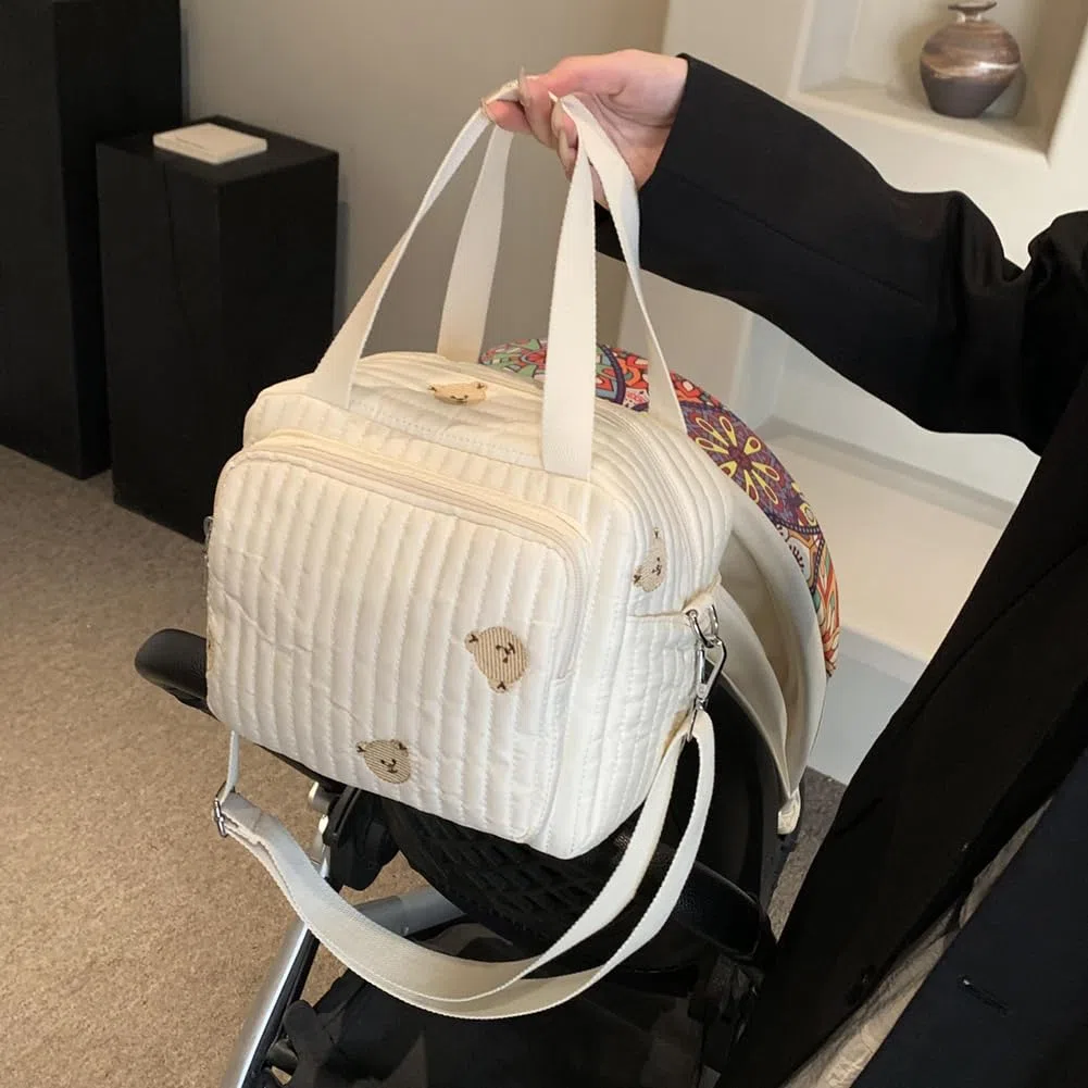 Grand sac à langer cabas, sac à langer matelassé avec motif ours et fleurs, bandoulière réglable, sacs multifonctionnel pour maternité et change de bébé, sacs de voyage pour forents actifs