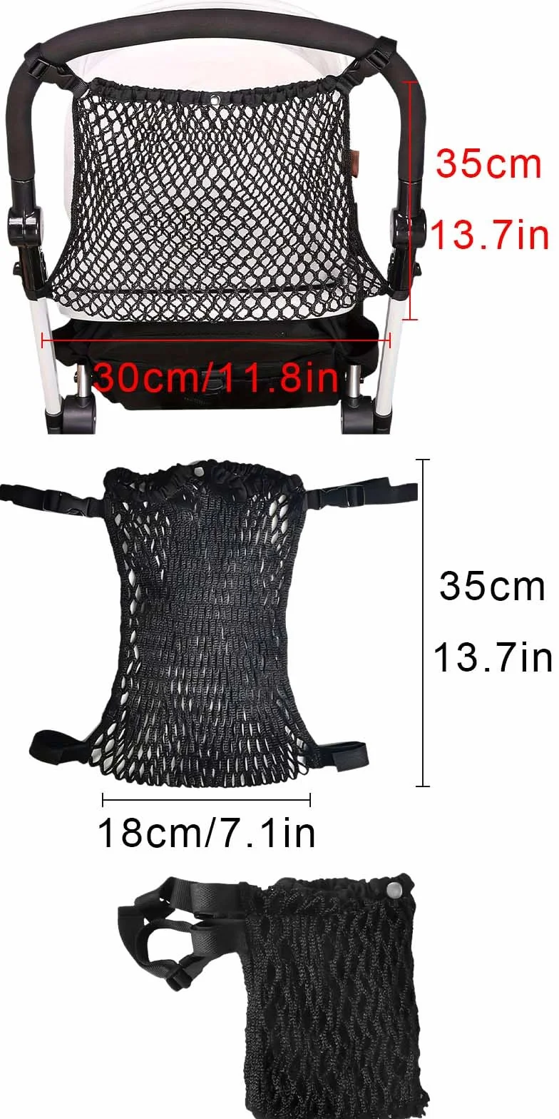 Filet de rangement pour poussette, Sac en filet pour poussette, Poche en filet pour poussette, Grand sac en filet pour poussette, convient aux poussettes, aux landaus et aux véhicules pour enfants