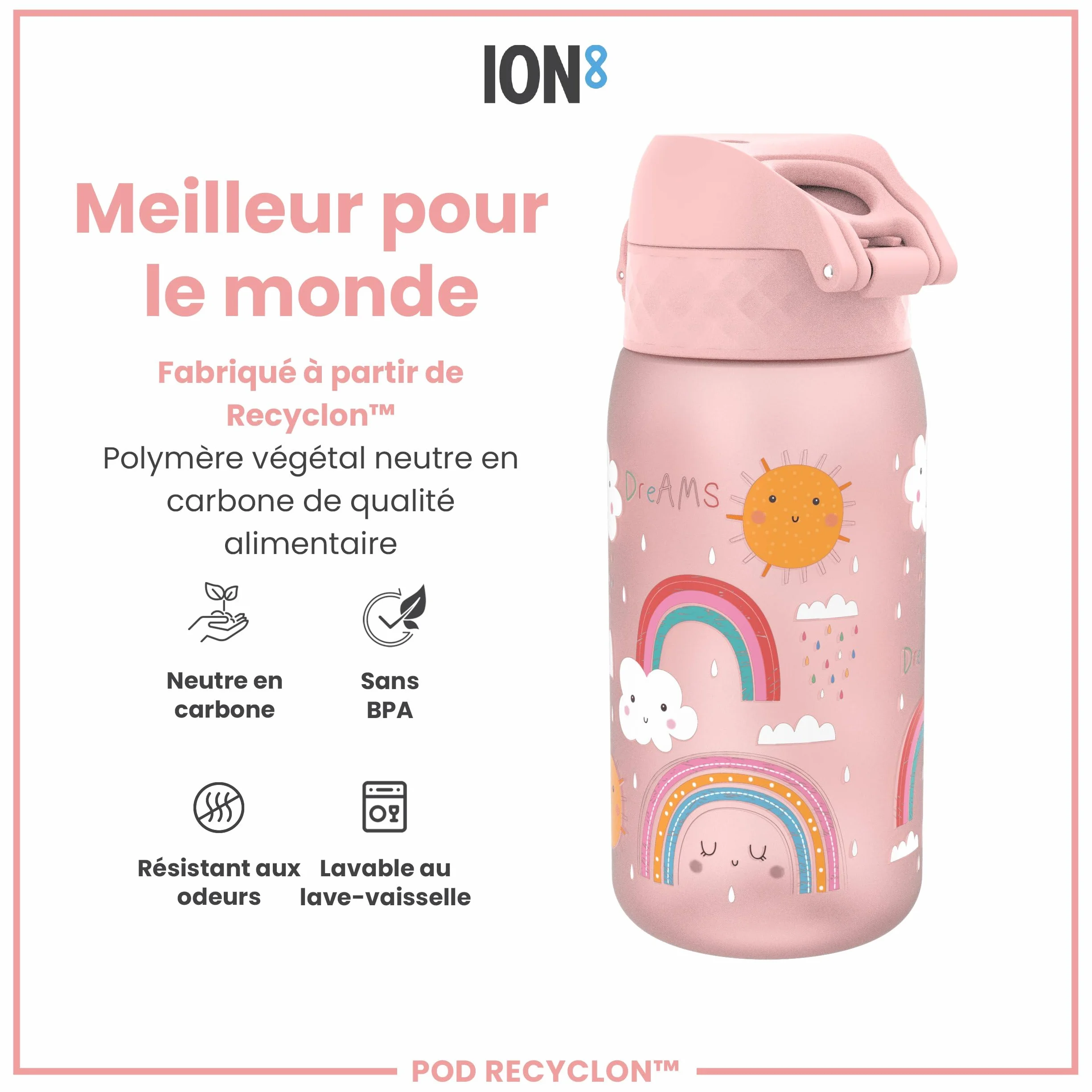 ION8 Gourde Enfant 350ml Anti-Fuite Sans BPA Lavable Lave-Vaisselle