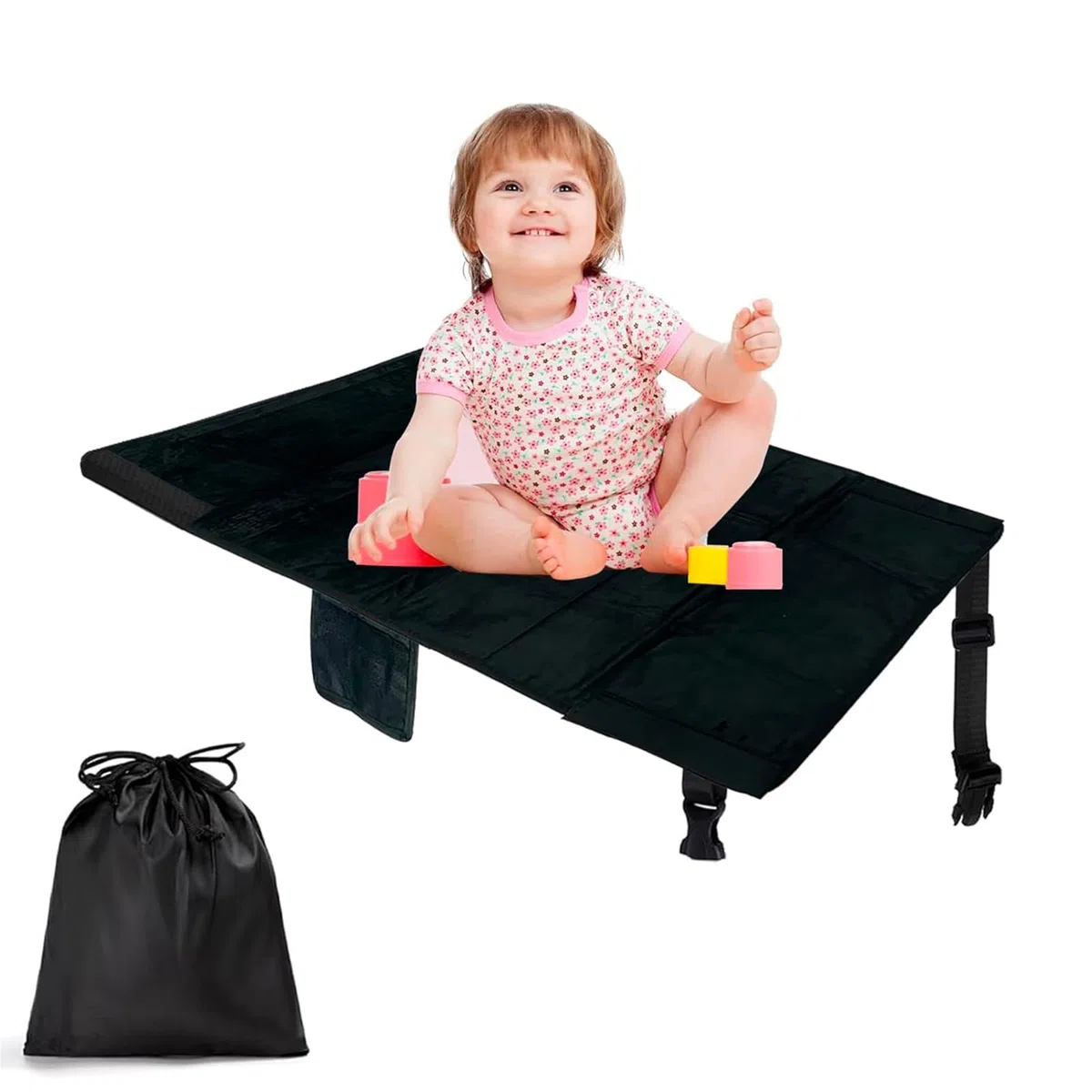 Lit d'avion pour enfants, lit de voyage portable pour tout-petits, ensemble de 2 pièces avec sac en polyester, lit d'avion pour tout-petits - Noir