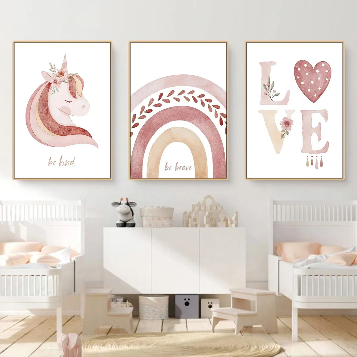 Herfair Lot de 3 images pour chambre d'enfant - Arc-en-ciel - Licorne - Nuages - Poster mural - Décoration murale - Style bohème - Sans cadre - A, 21 x 30 cm A4