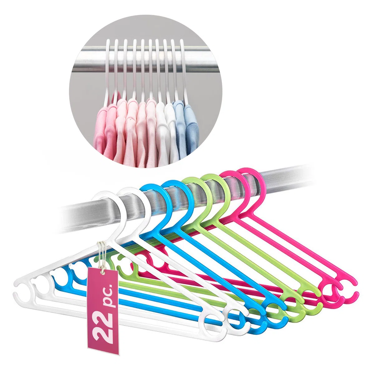 LaLoona - Lot Cintre Enfant Couleur (22 pièces) - Cintres Bebe Plastique Extra Fin pour Vêtements Bébés - Barre Pantalon Antidérapante - Bleu Vert Rose Blanc