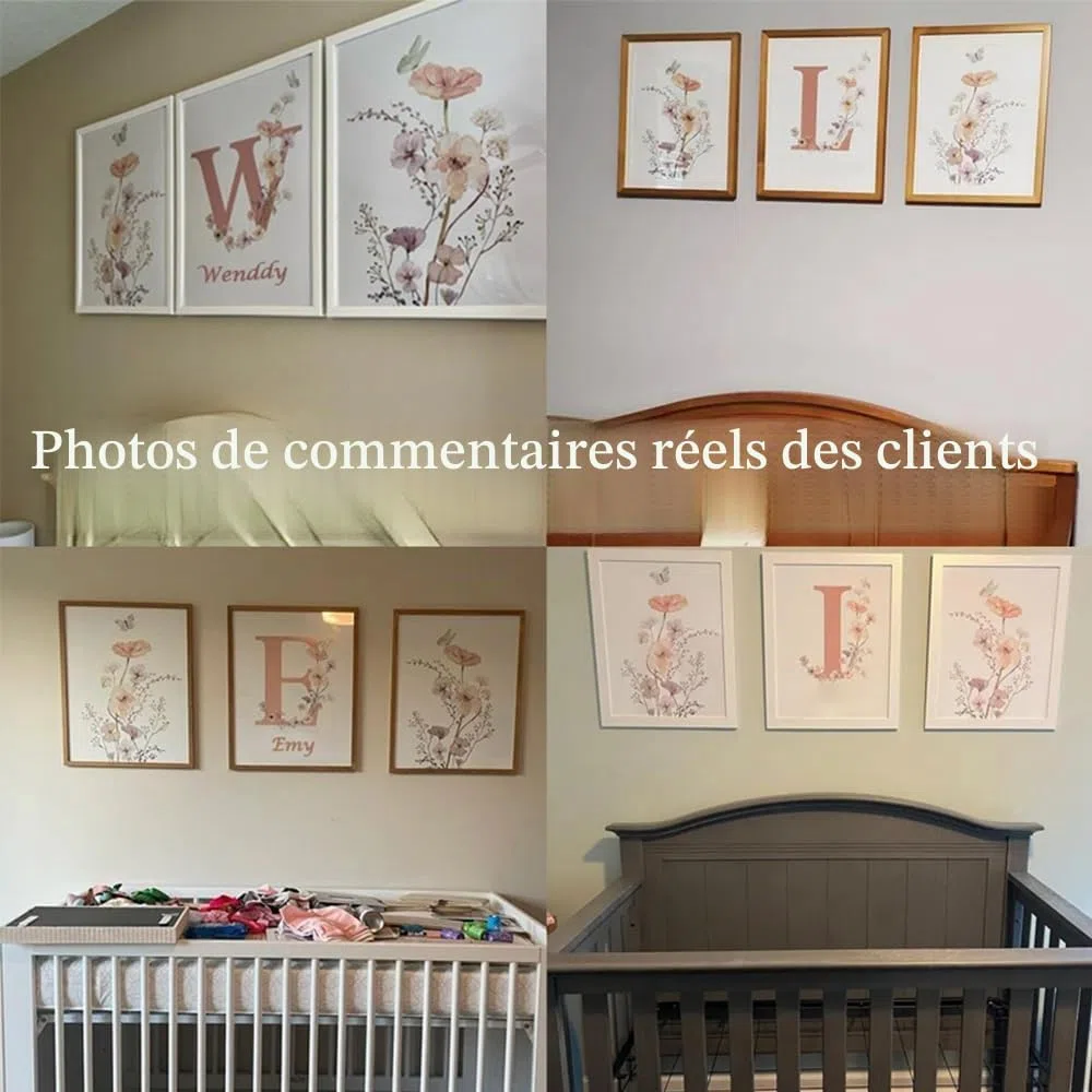 Youihom 3 Affiche Prenom Bebe Fille Tableau Chambre Enfant Fleur Rose 30x40 Poster Personnalisé Bebe Toile Chambre Enfant Affiche Decoration Murale Bébé Fille sans Cadre