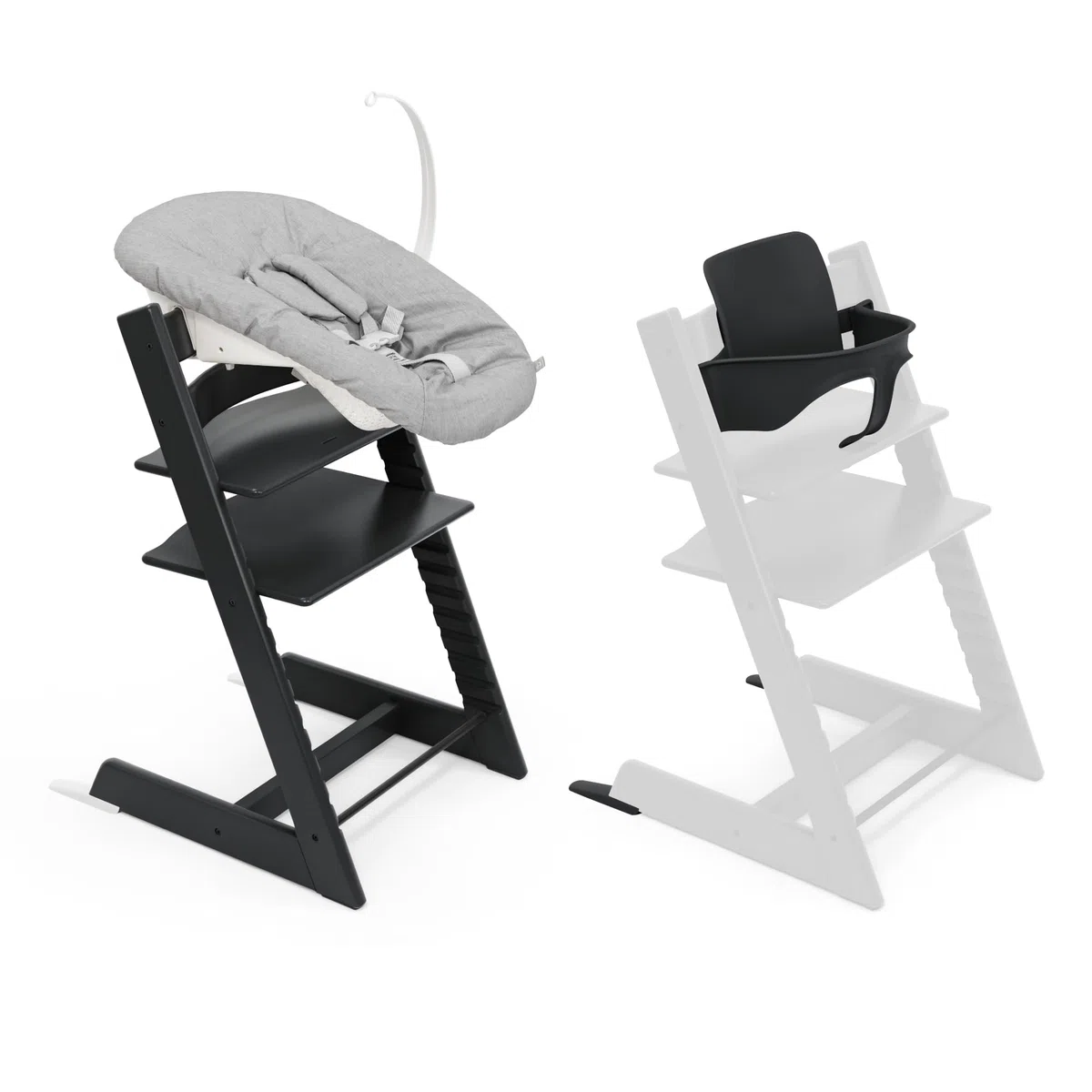 Chaise haute Tripp Trapp de Stokke, noire (chaise + Baby Set 2) avec Newborn Set - Design sûr, réglable et ergonomique