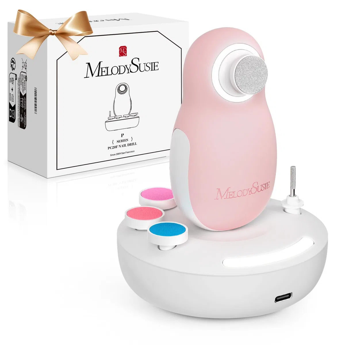 MelodySusie Lime à Ongles Électrique pour Bébé, Rechargeable Coupe-Ongles Bébé avec Support de Charge Magnétique et Veilleuse, Faible Bruit Ponceuse pour Ongles pour Nouveau-Nés & Enfants (rose)